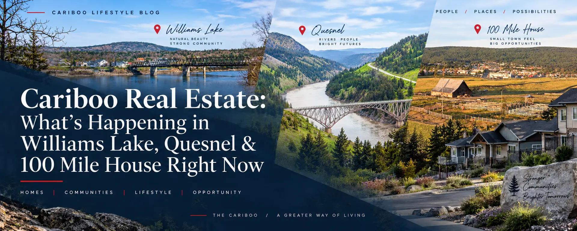 Cariboo landscape with the blog title "Cariboo Real Estate: What's Happening in Williams Lake, Quesnel & 100 Mile House Right Now"